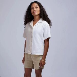 Banks journal women Cleo short sleeves woven shirt button up oatmeal white Large